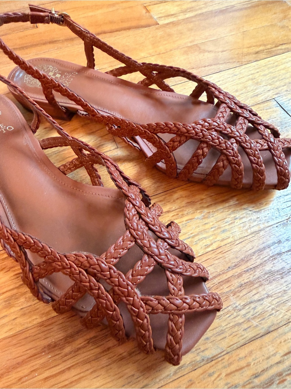Vince Camuto Braided Slingback Sandals Cognac Brown Size 10 - Picture 2 of 8